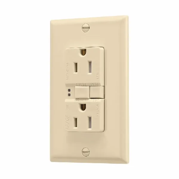 Eaton Wiring Devices TRAFGF15V-K-L Duplex Receptacle Wallplate, 2 -Pole, 15 A, 125 V, Back, Side Wiring, Ivory