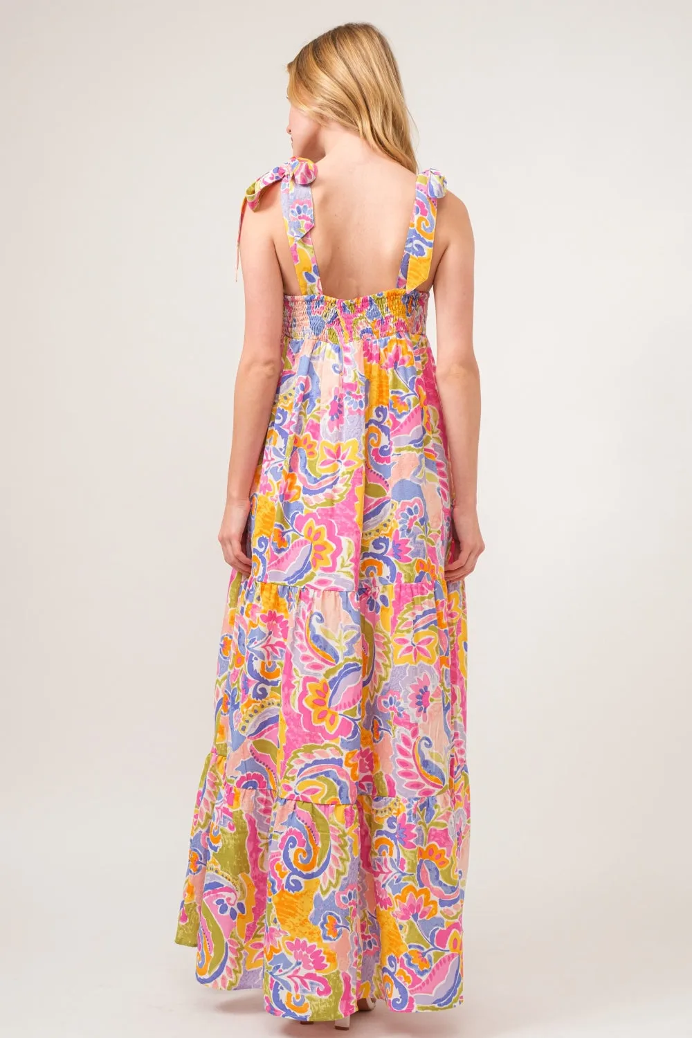 Explore More Collection - And The Why Full Size Printed Tie Shoulder Tiered Maxi Dress