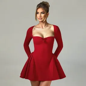 Fall Type Hip Socialite Elegant Slim Fit Fitted Waist Bubble Long Sleeve Dress Women