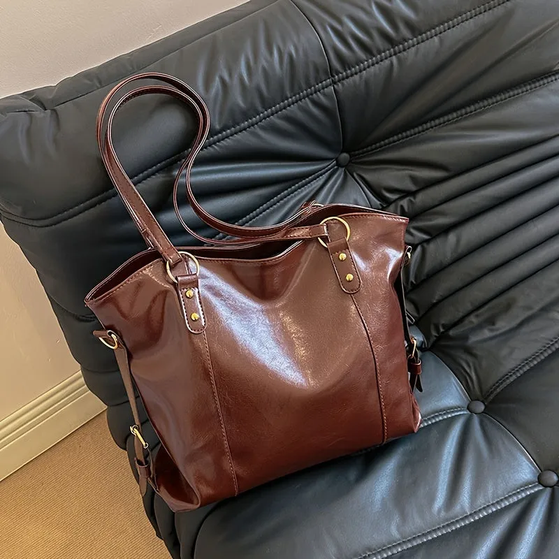 Fashionable Minimalist Large Capacity Shoulder Bag,  Women's Casual Versatile Commuter Tote Bag
