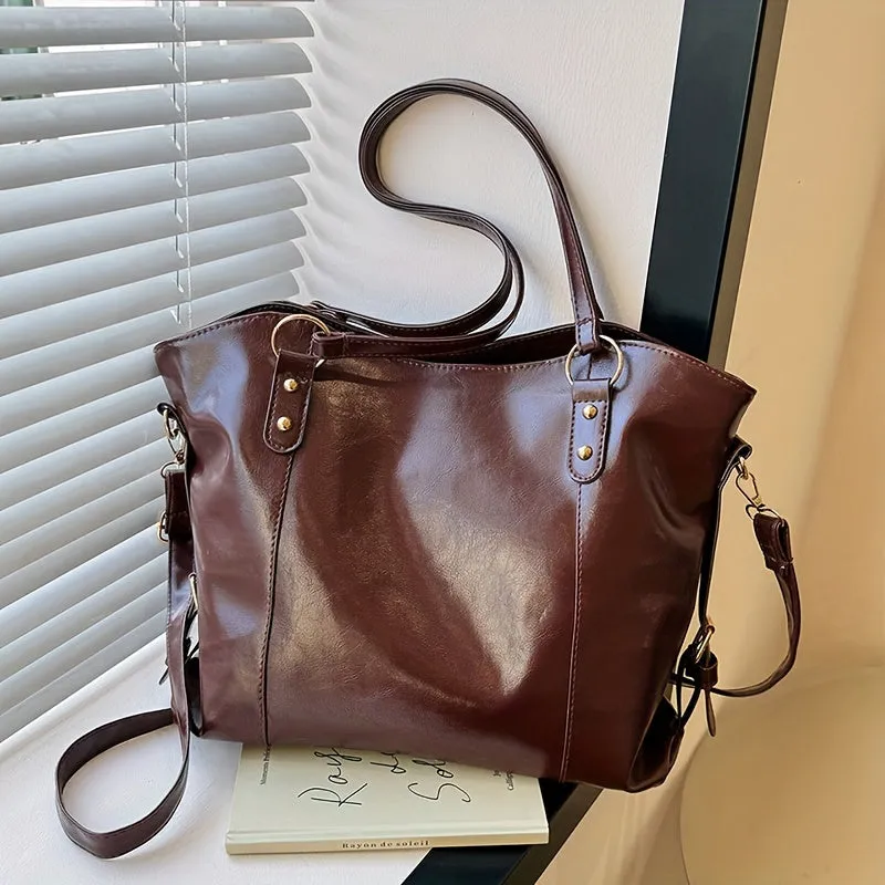 Fashionable Minimalist Large Capacity Shoulder Bag,  Women's Casual Versatile Commuter Tote Bag