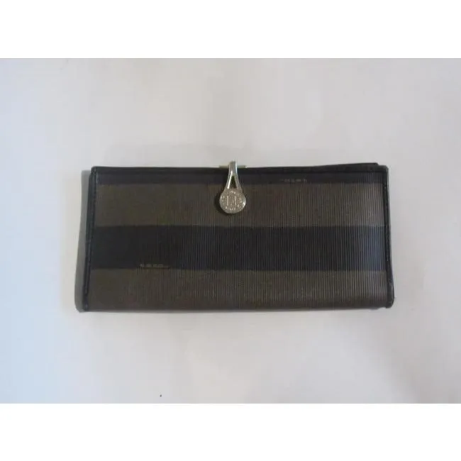 Fendi Pequin Wide Striped Print Coated Canvas In Browns And Brown Leather Vintage Wallet