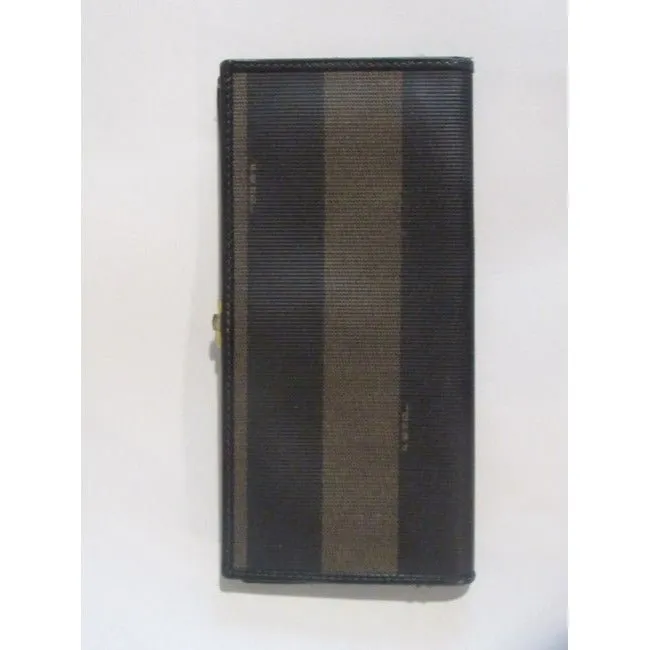 Fendi Pequin Wide Striped Print Coated Canvas In Browns And Brown Leather Vintage Wallet
