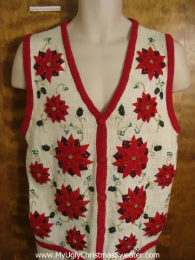 Fun Red and Ivory Ugly Christmas Sweater Vest