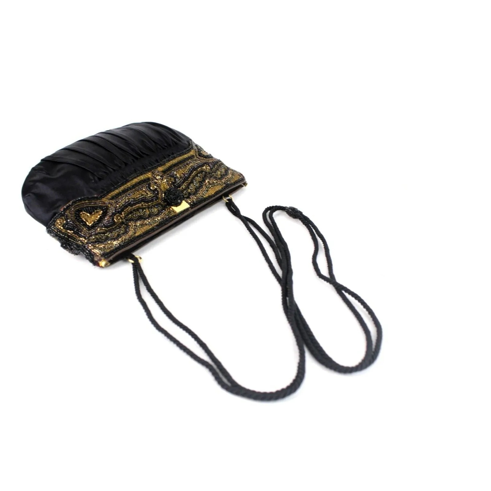 Gucci beaded black silk/satin pouch style cross body