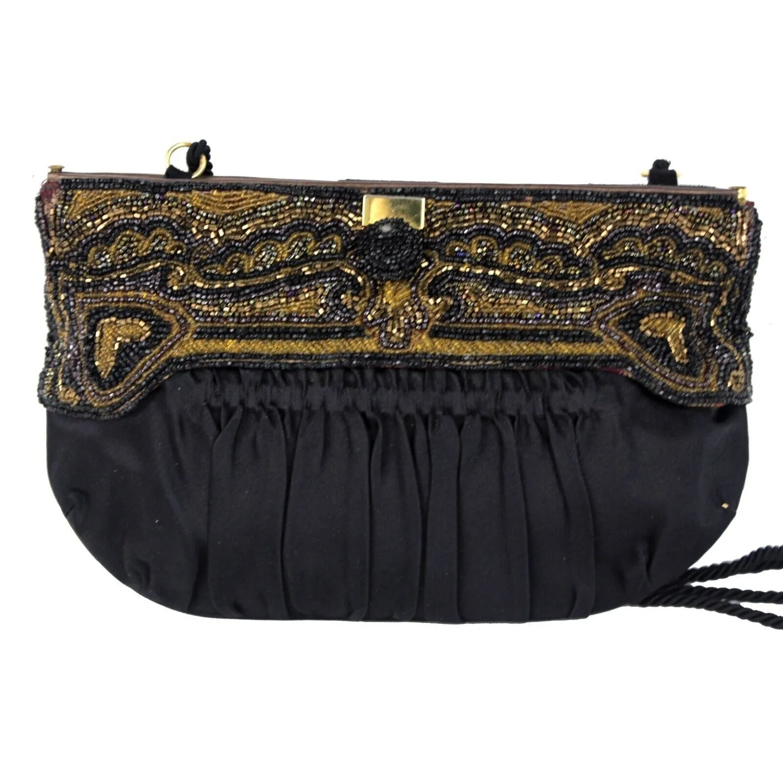 Gucci beaded black silk/satin pouch style cross body