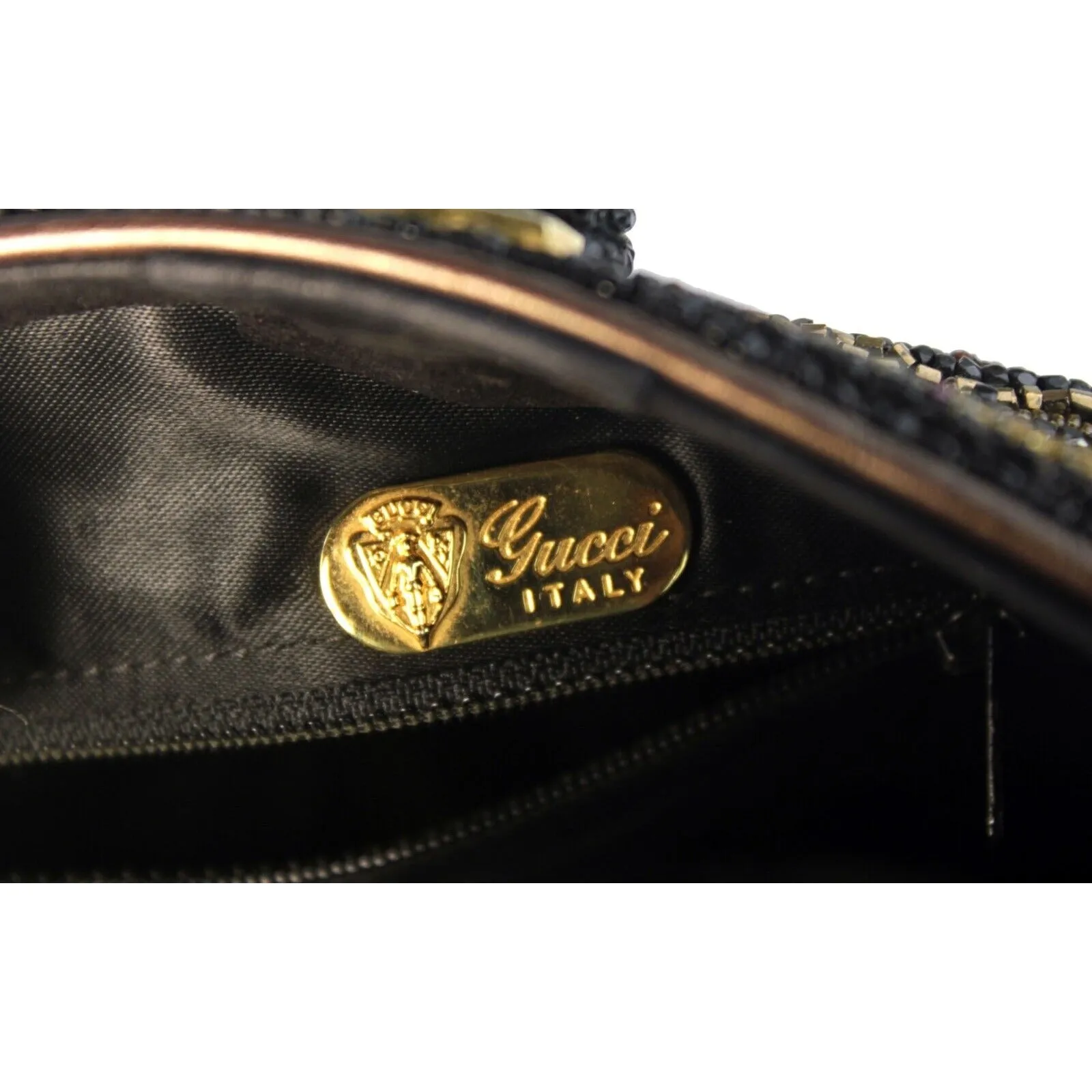 Gucci beaded black silk/satin pouch style cross body