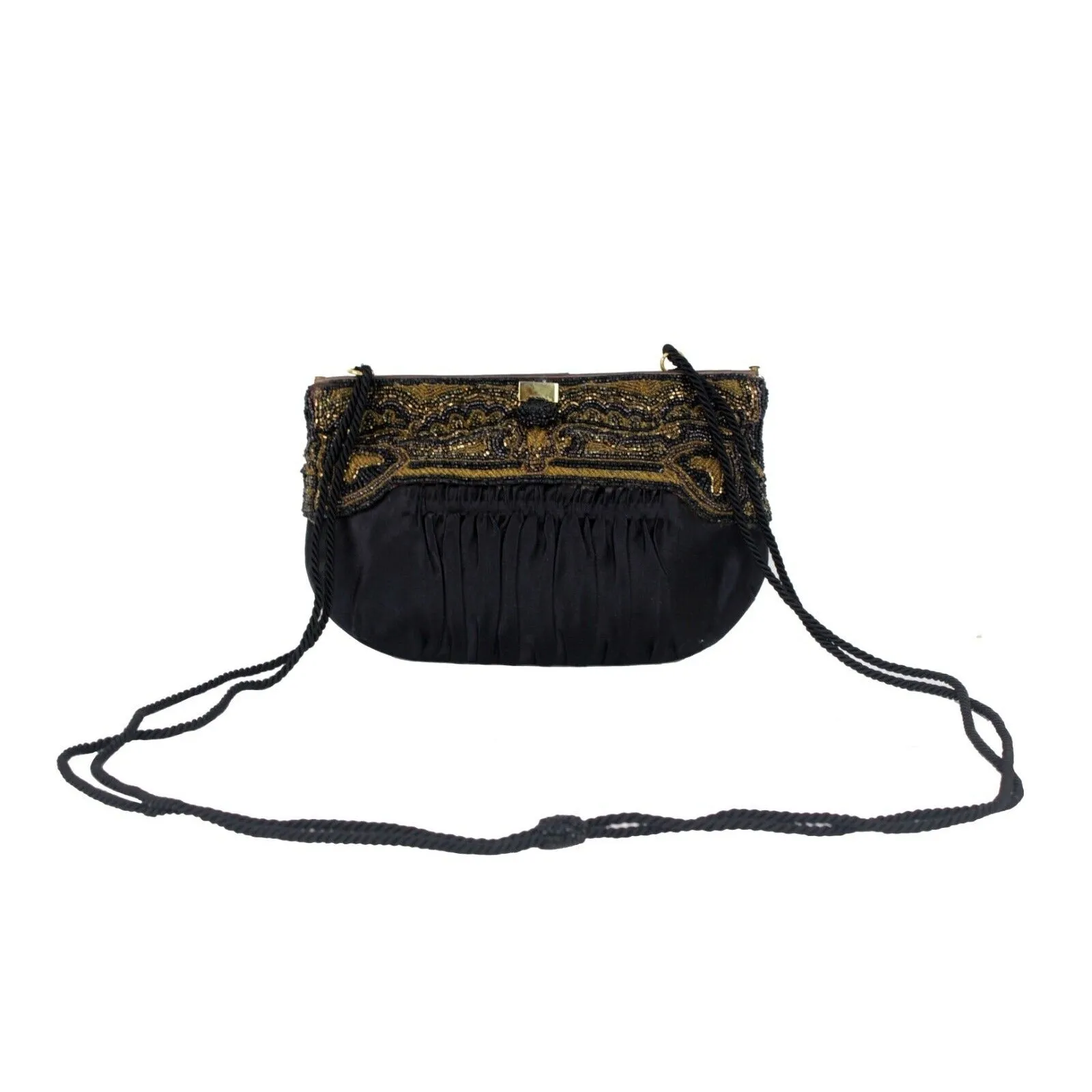 Gucci beaded black silk/satin pouch style cross body