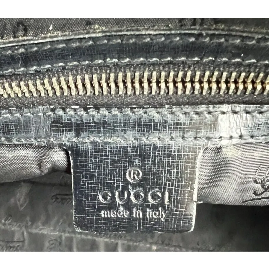 Gucci Navy Leather XL Two-Way Dialux Pop Bamboo Satchel