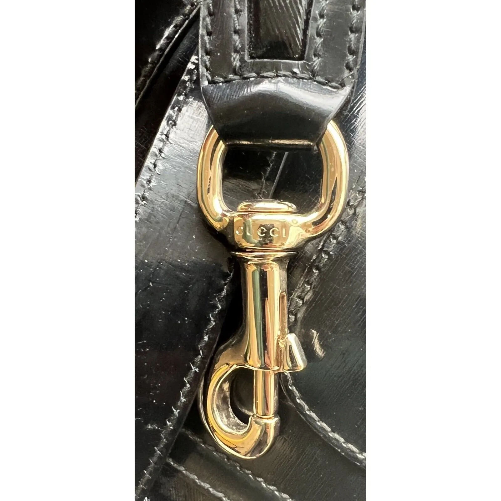 Gucci Navy Leather XL Two-Way Dialux Pop Bamboo Satchel