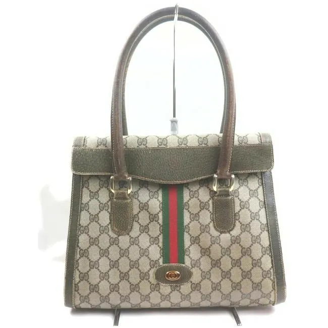 Gucci W Guccissima Handle Redgreen Stripe Brown G Printredgreen Leathercoated Canvas Satchel