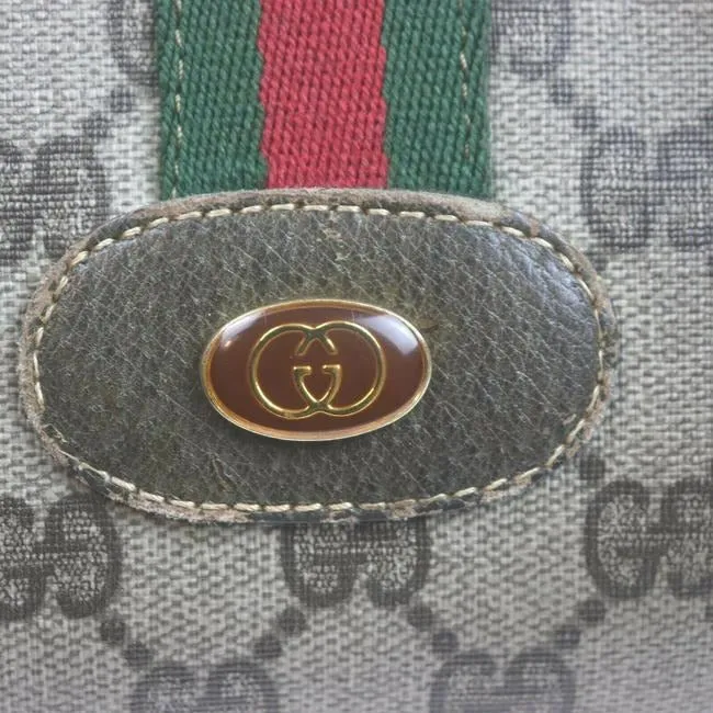 Gucci W Guccissima Handle Redgreen Stripe Brown G Printredgreen Leathercoated Canvas Satchel