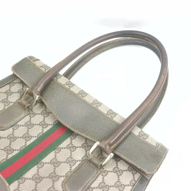 Gucci W Guccissima Handle Redgreen Stripe Brown G Printredgreen Leathercoated Canvas Satchel