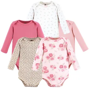 Hudson Baby Cotton Long-Sleeve Bodysuits, Blush Rose Leopard 5-Pack
