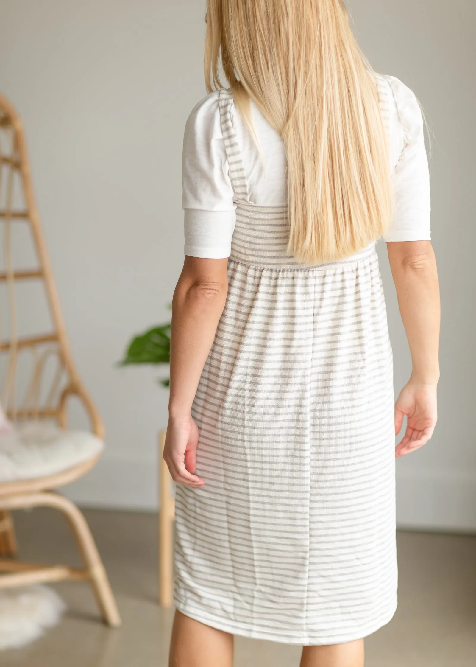 Ivory   Gray Sleeveless Striped Knit Midi Dress - FINAL SALE