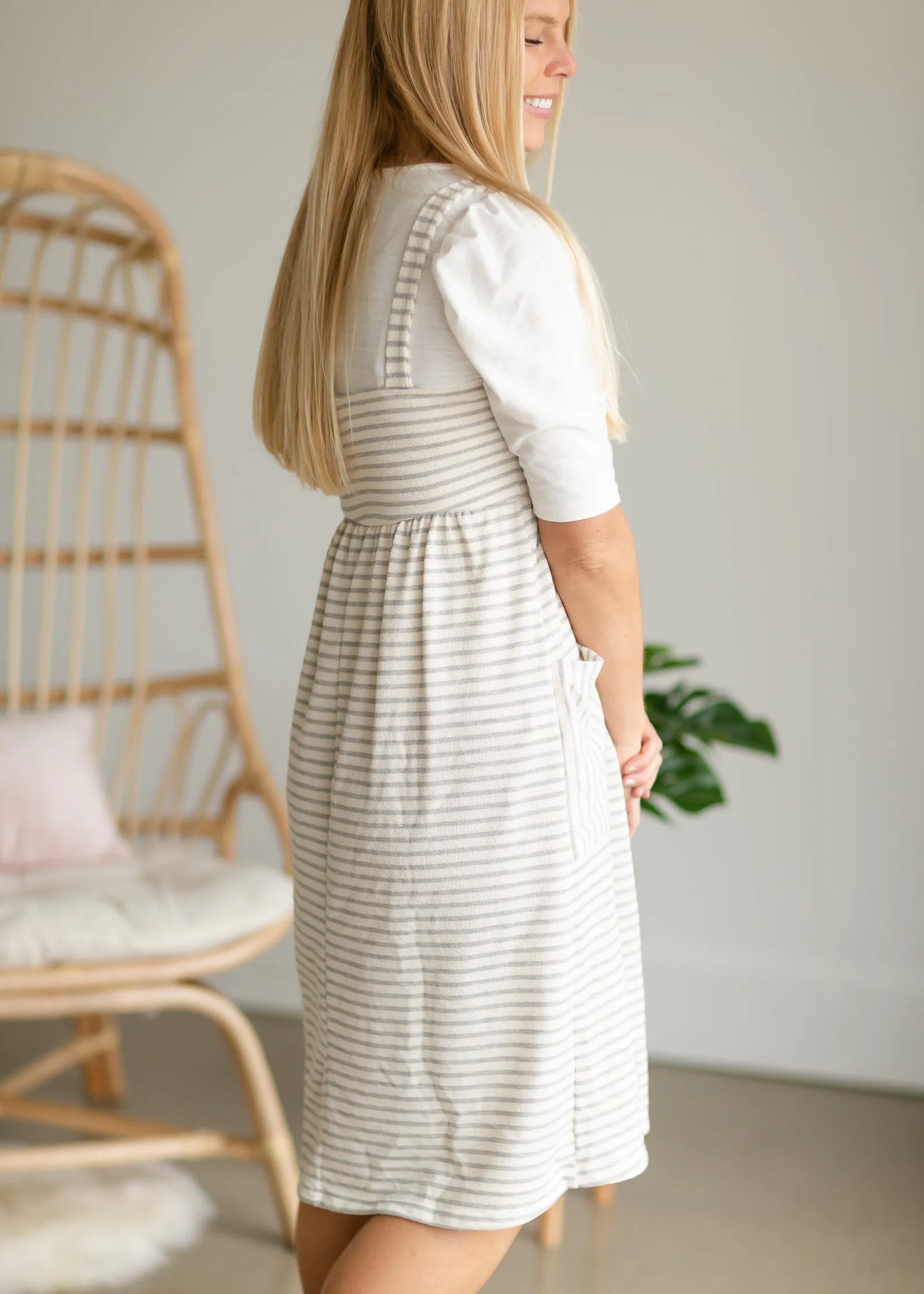 Ivory   Gray Sleeveless Striped Knit Midi Dress - FINAL SALE