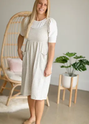 Ivory   Gray Sleeveless Striped Knit Midi Dress - FINAL SALE