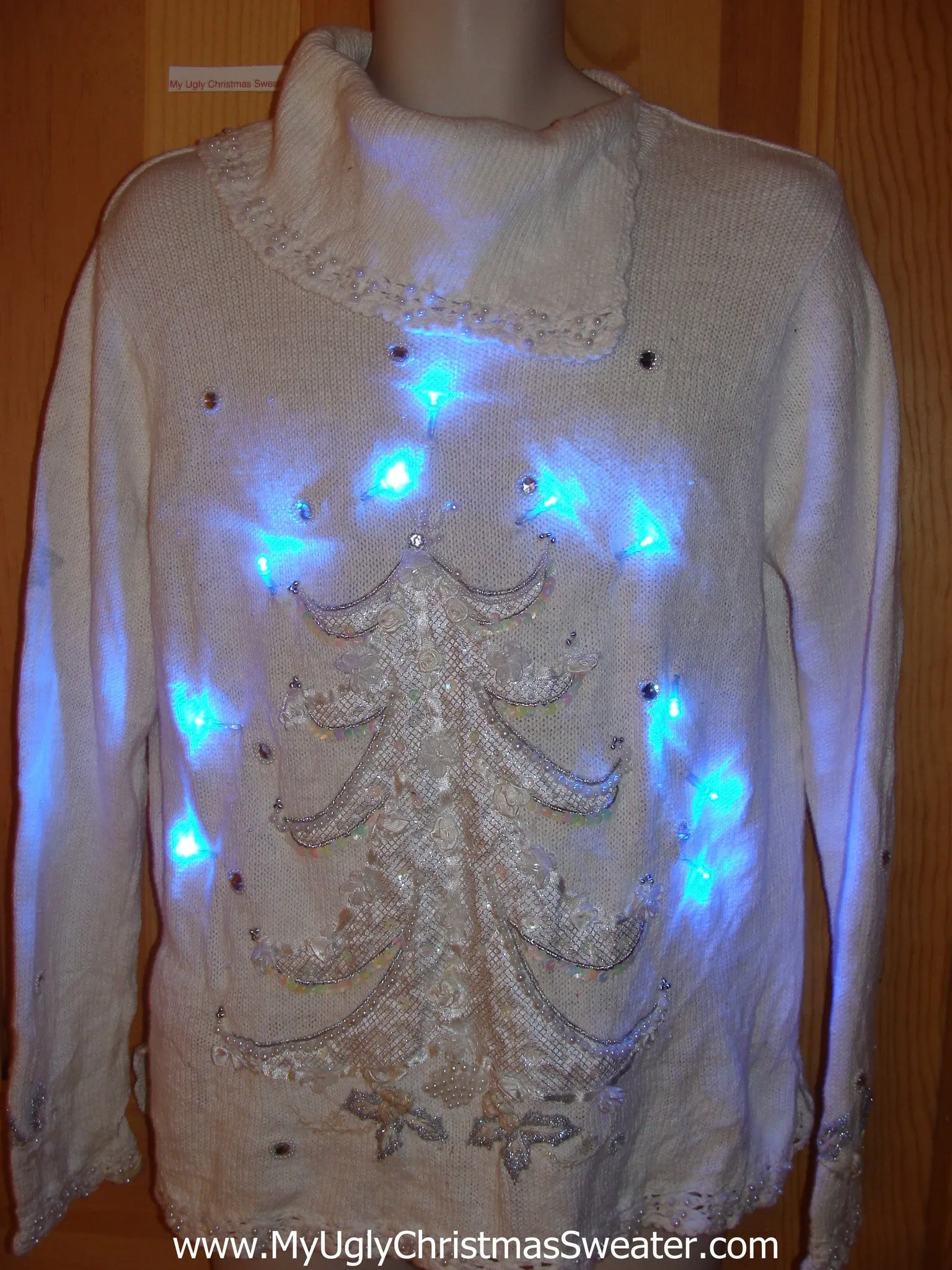 Ivory Light Up Ugly Christmas Sweater Tree 80s