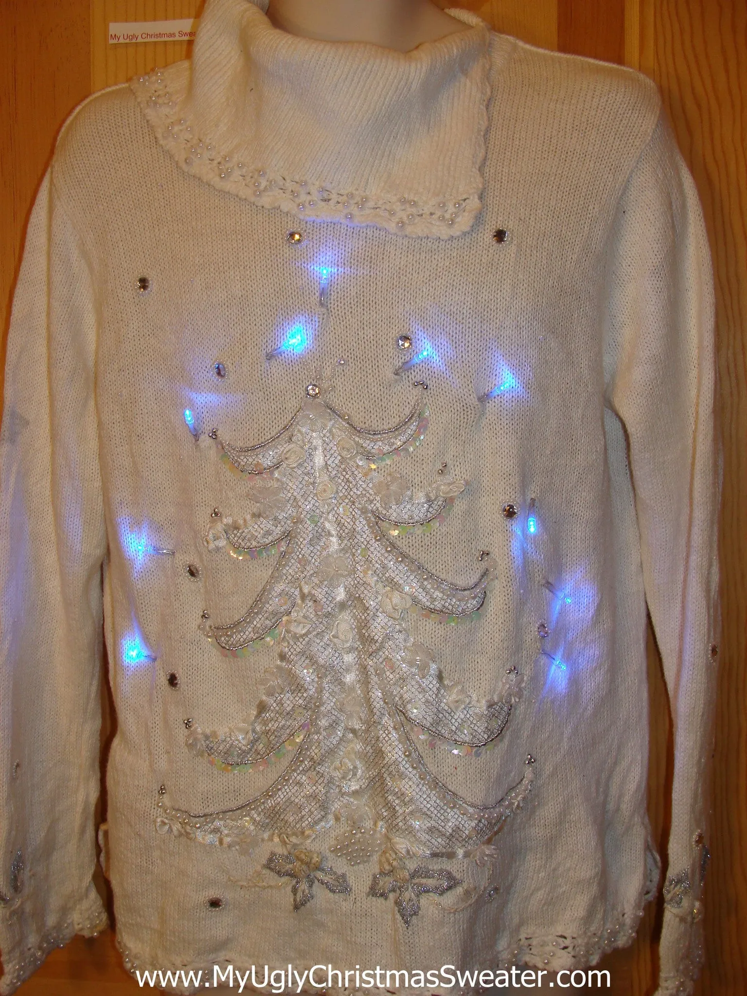 Ivory Light Up Ugly Christmas Sweater Tree 80s