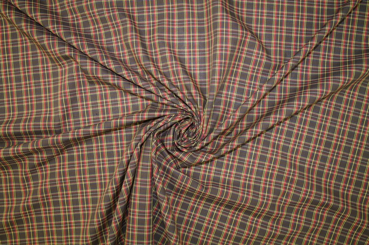 Japanese Plaid Cotton Lawn - Brown/Yellow/Red