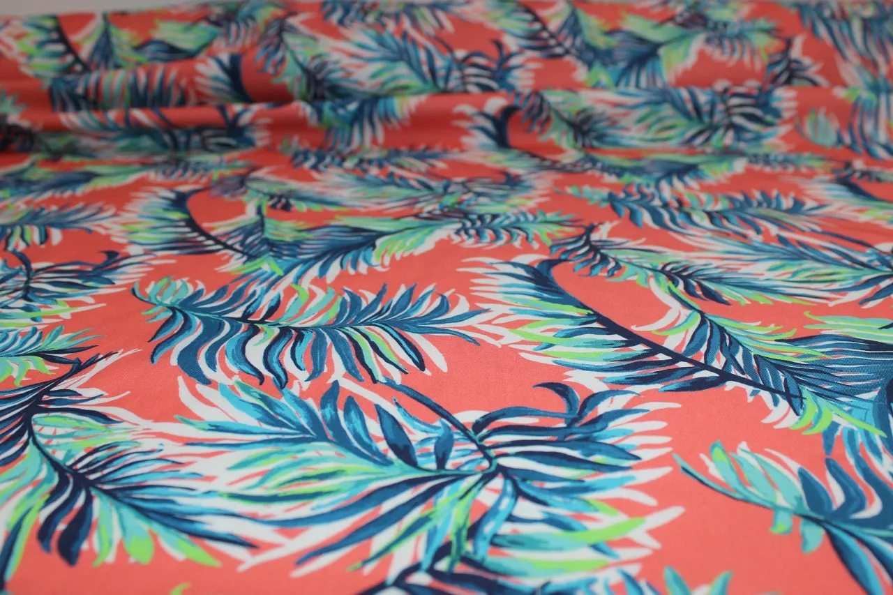 Kamuela Afternoon Cotton - Blues/Greens on Coral