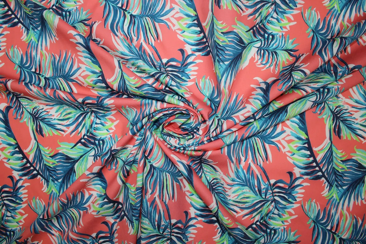 Kamuela Afternoon Cotton - Blues/Greens on Coral