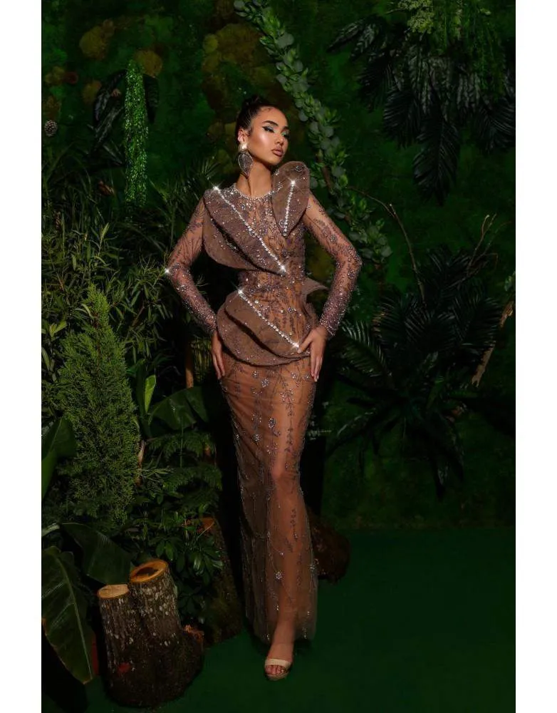 Luxury Evening Dress Dark Brown