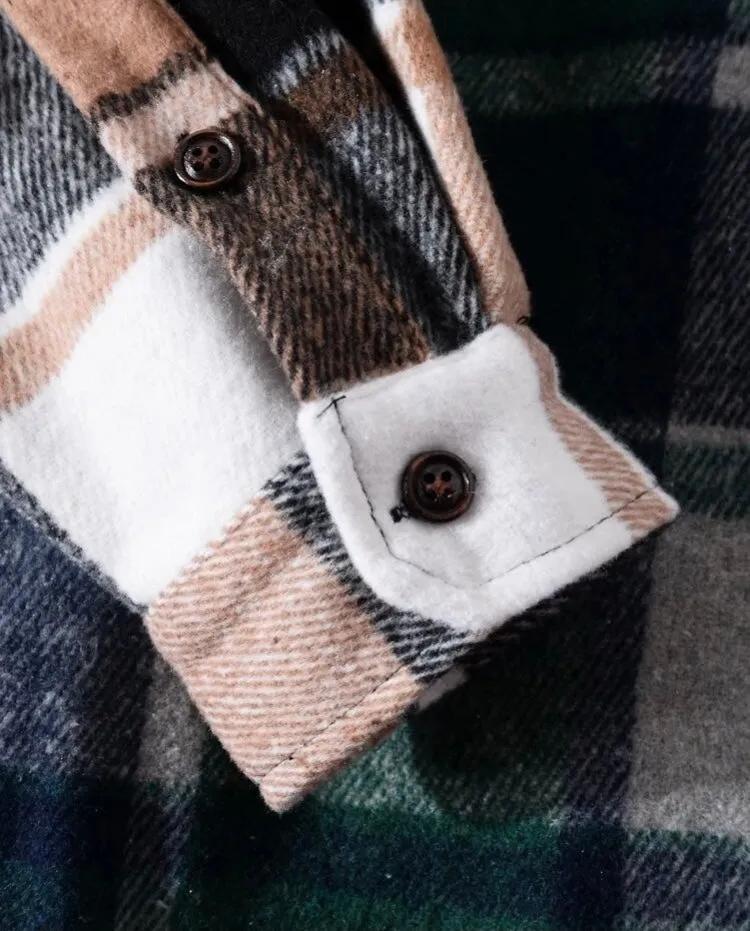 Men plaid flap pocket overcoat