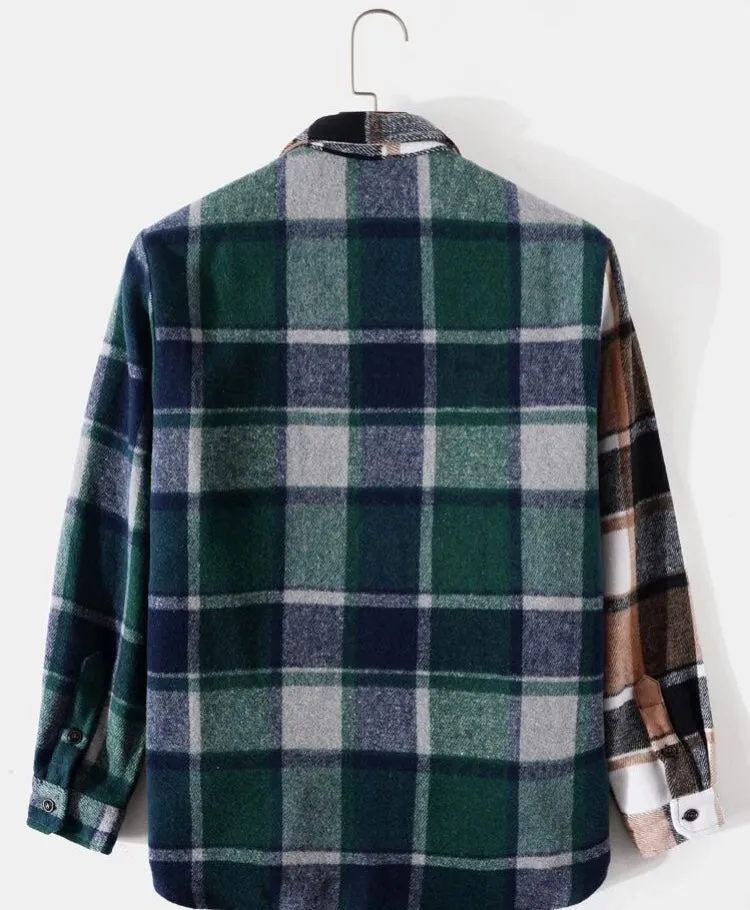 Men plaid flap pocket overcoat