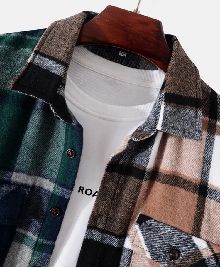 Men plaid flap pocket overcoat