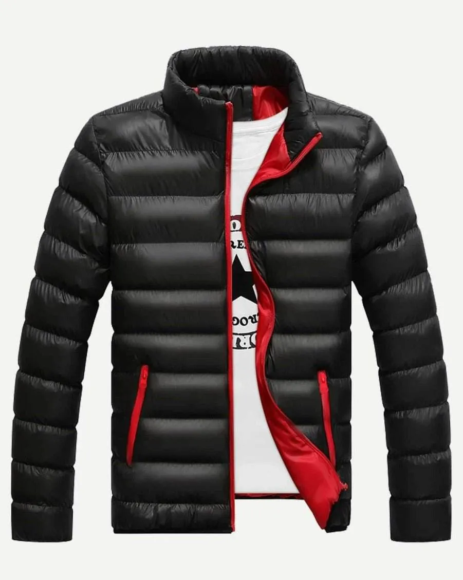 Men Solid Stand Neck Padded Coat