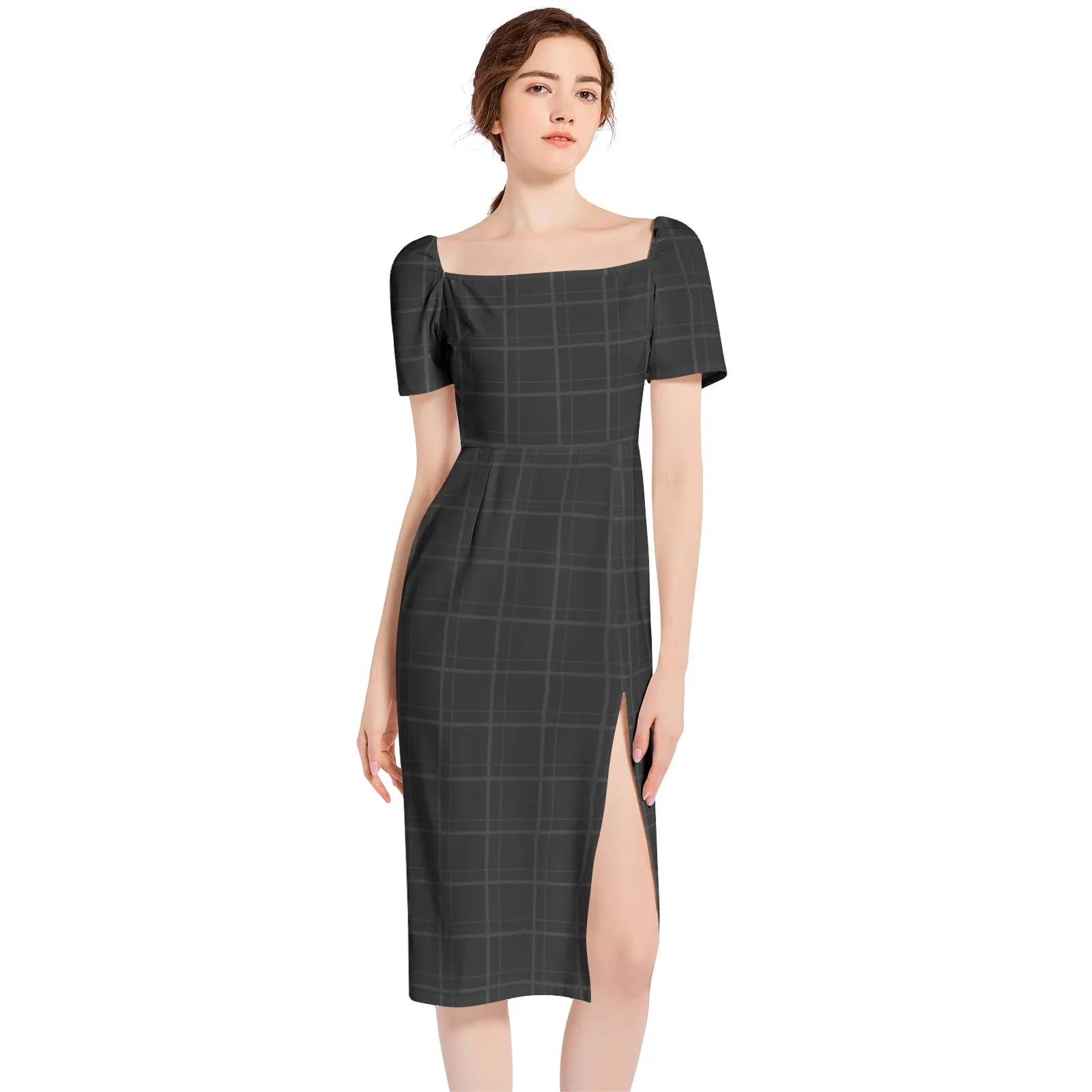 Midnight Matrix Split Thigh Midi Bodycon Dress