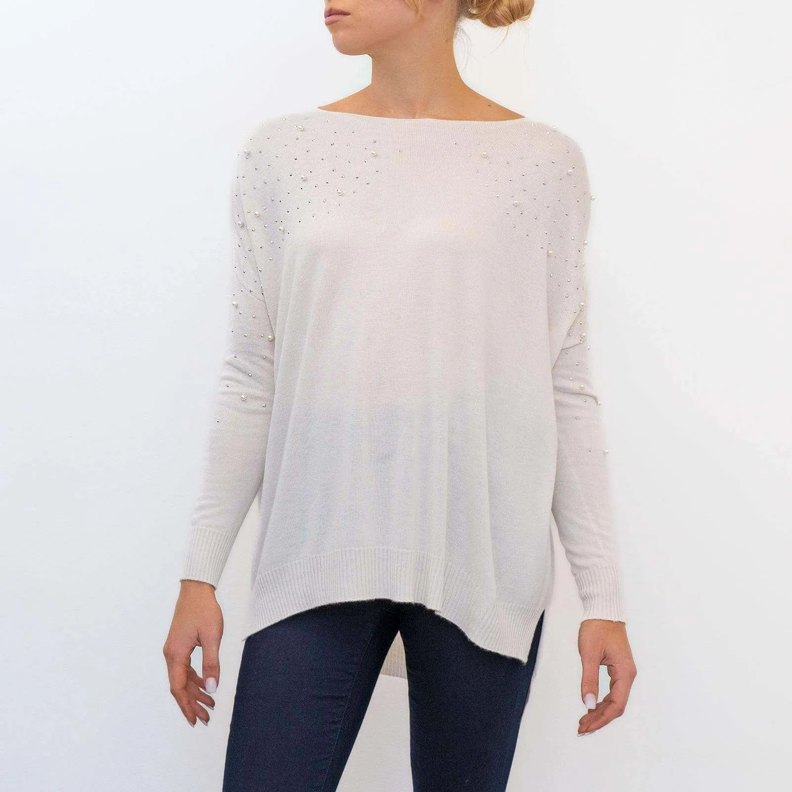 Phase Eight Pandora Ivory Pearl Lightweight Long Sleeve Sweater Jumper