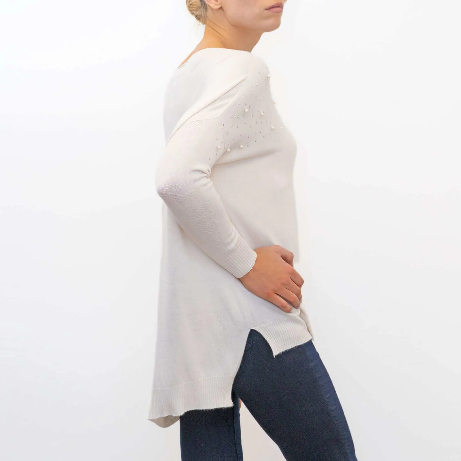 Phase Eight Pandora Ivory Pearl Lightweight Long Sleeve Sweater Jumper