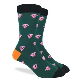 "Green Pigs" Cotton Crew Socks by Good Luck Sock - Large
