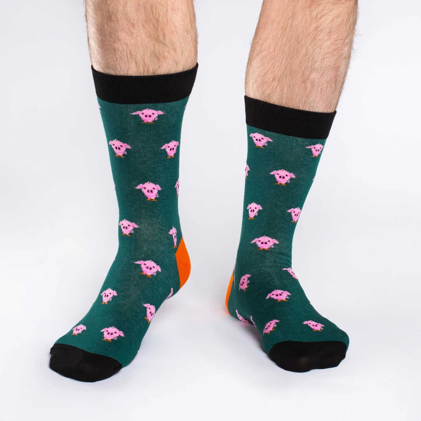 "Green Pigs" Cotton Crew Socks by Good Luck Sock - Large
