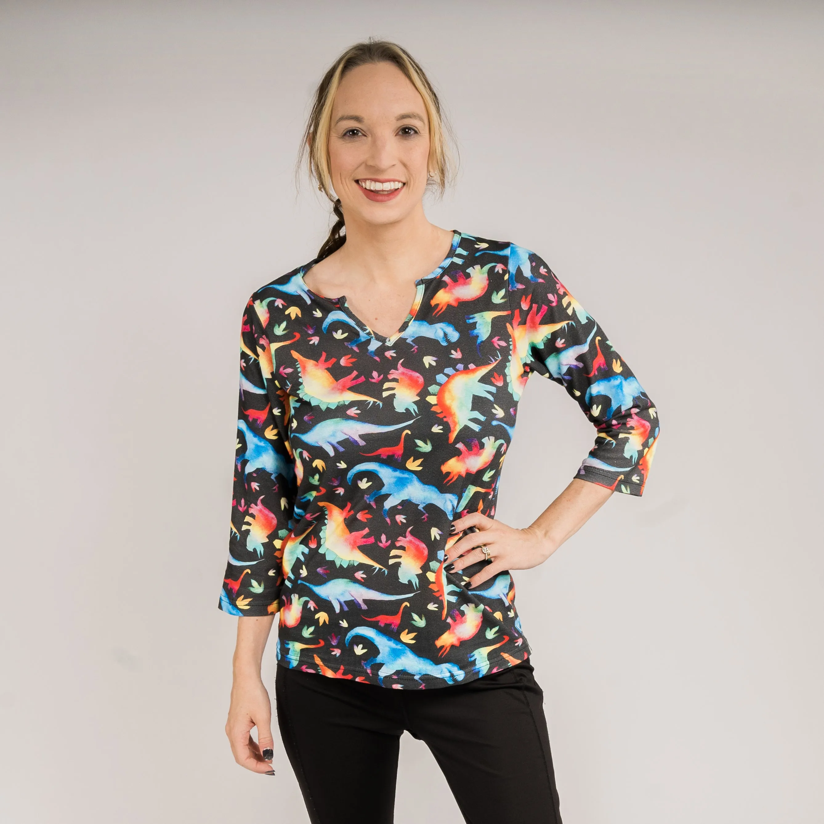 Rainbowsaurus Split Neck Tunic Top [FINAL SALE]