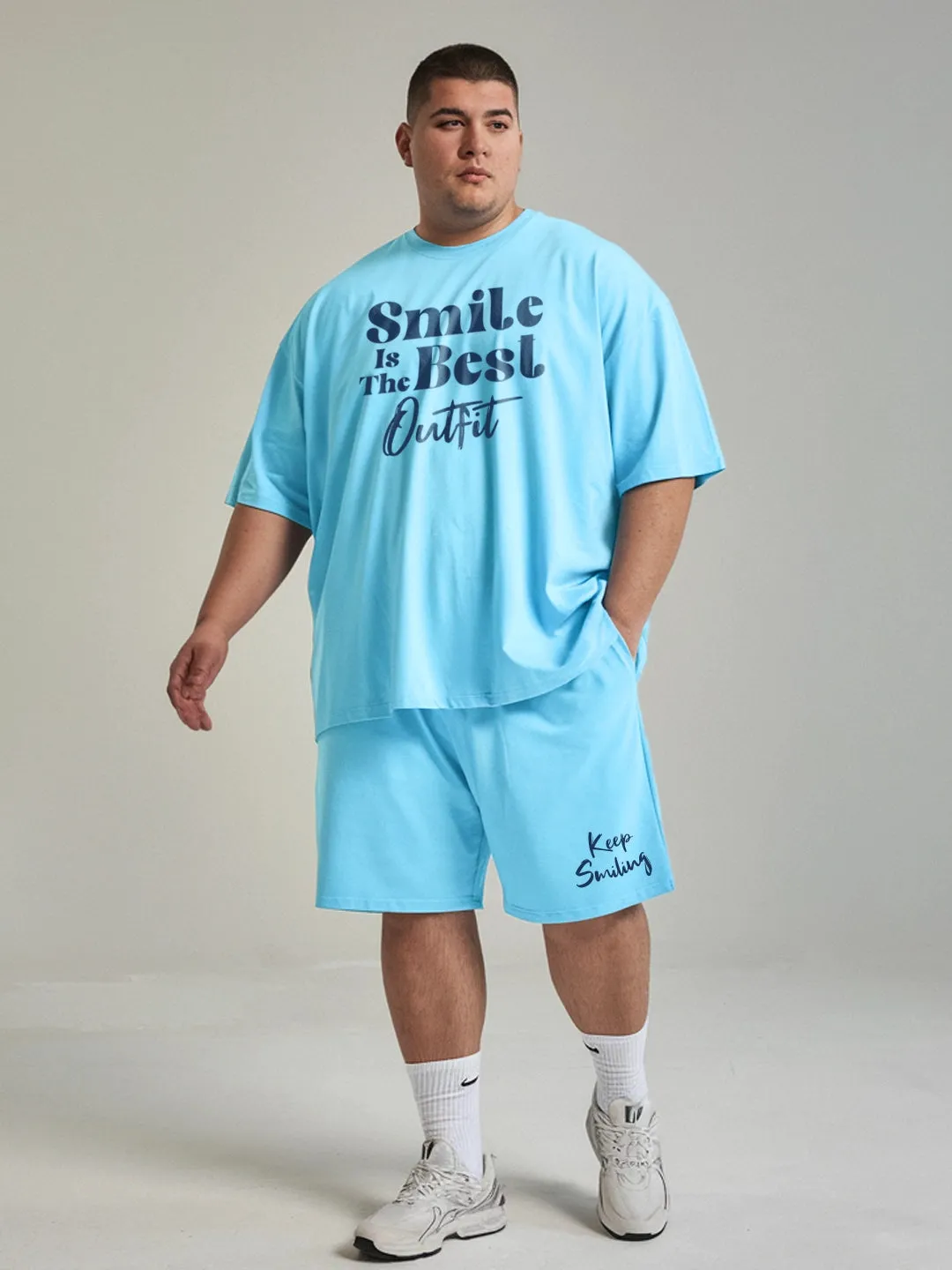 Smile Is The Best Cotton Mens T Shirt and Shorts Combo Set(Plus Size)