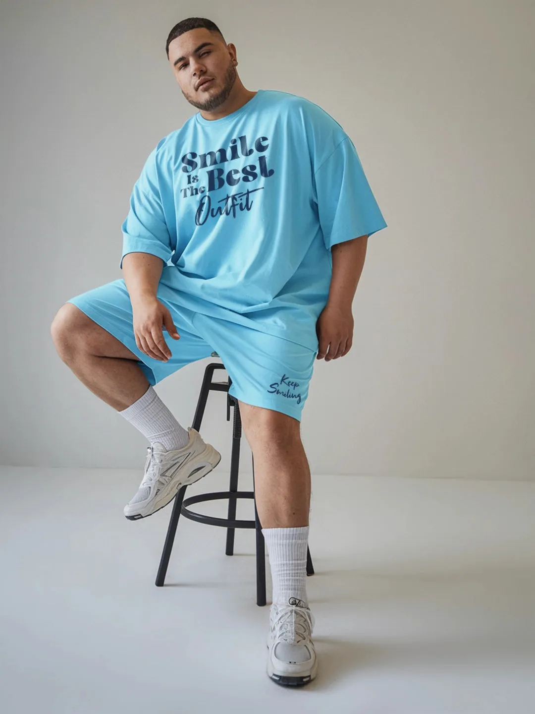 Smile Is The Best Cotton Mens T Shirt and Shorts Combo Set(Plus Size)