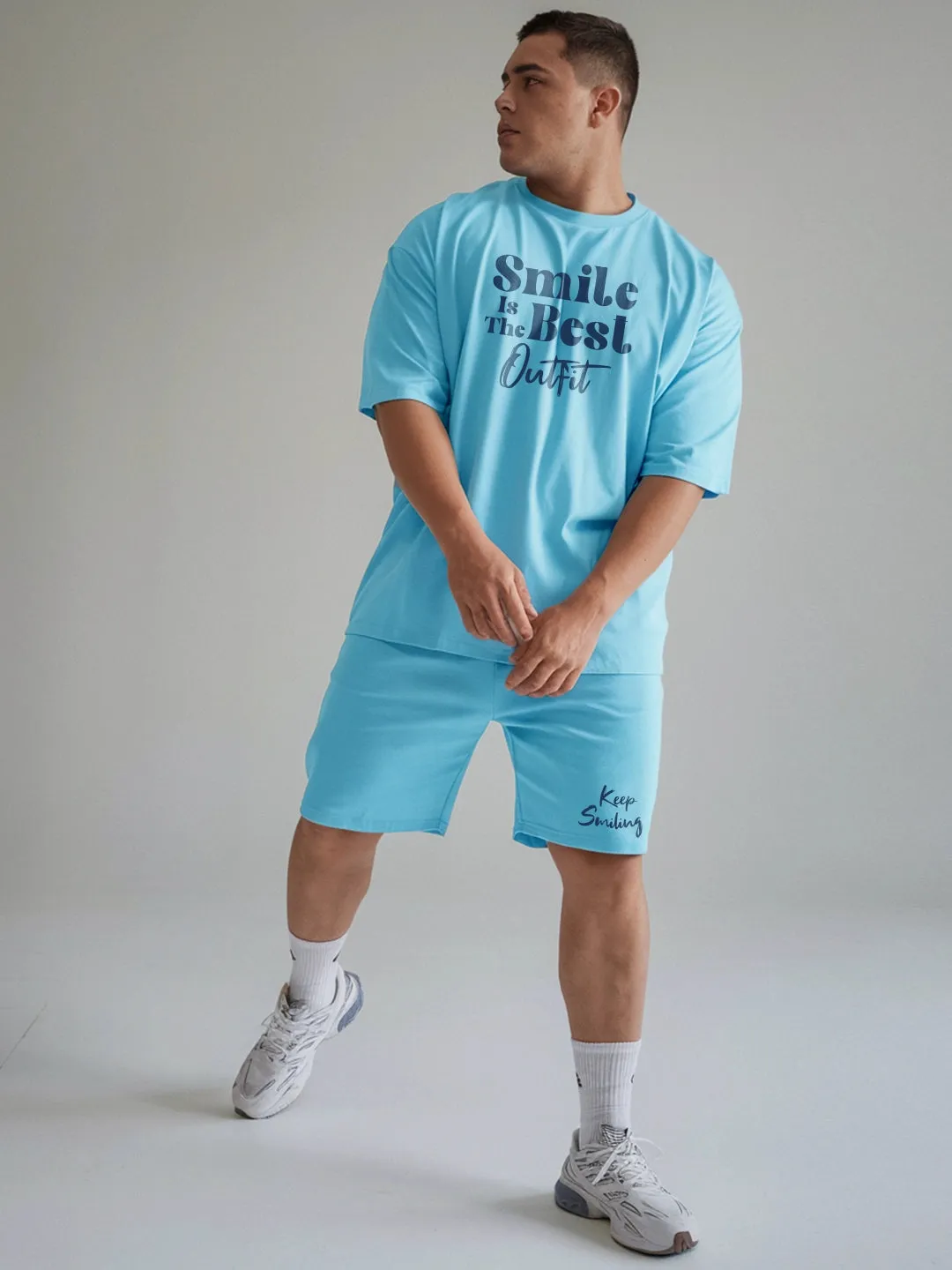 Smile Is The Best Cotton Mens T Shirt and Shorts Combo Set(Plus Size)
