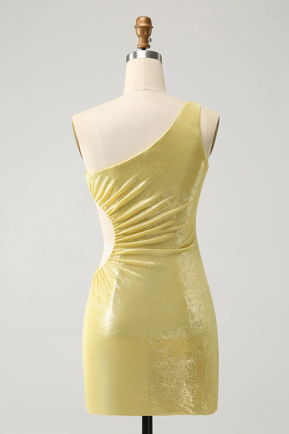 Sparkly Blue Tight One Shoulder Hollow Out Pleated Metallic Homecoming Dress With Slit