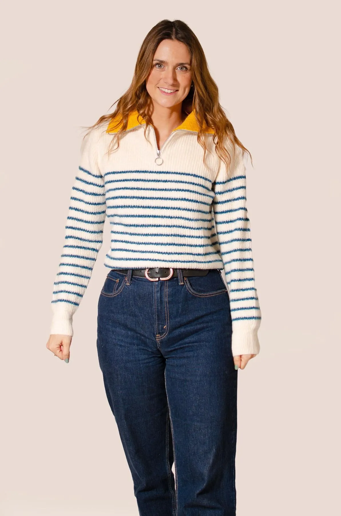 Striped Zip Neck Jumper