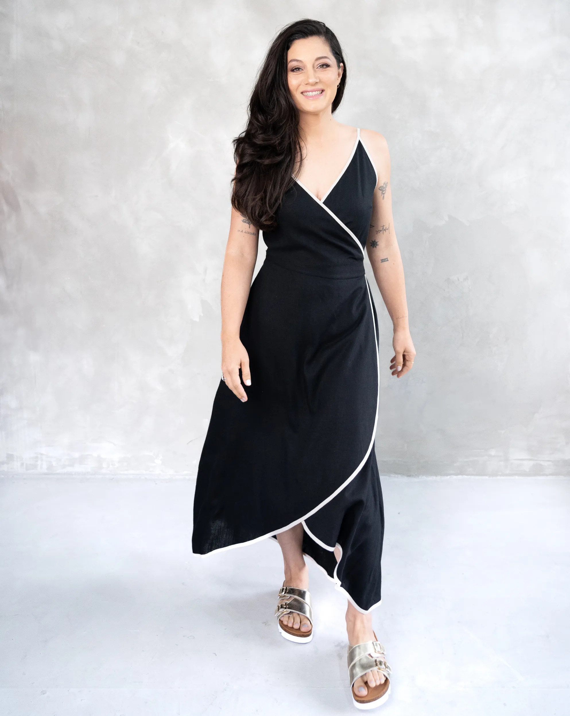 Suri Strappy Dress | Black & Beige