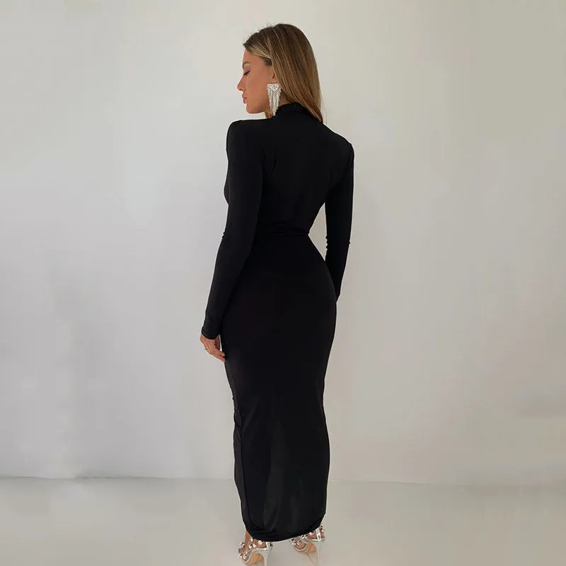 TastyHottie - Ariel Deep V Neck Full Sleeve Long Dress