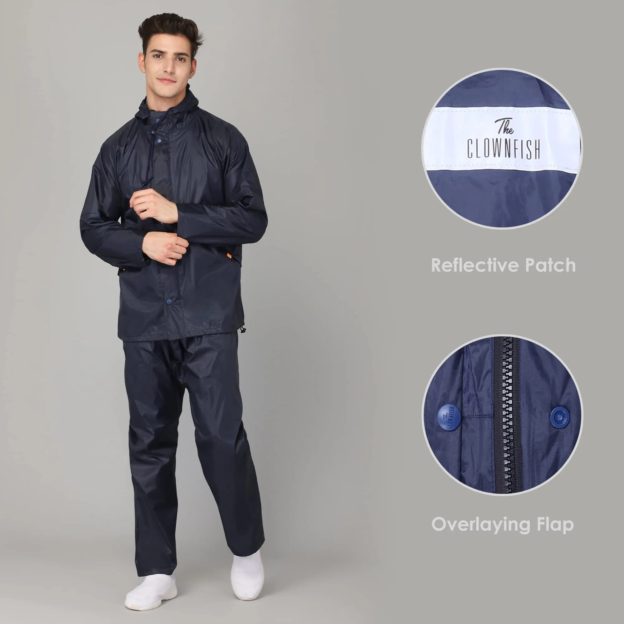 THE CLOWNFISH Rain Coat for Men Waterproof for Bike Raincoat for Men with Hood. Set of Top and Bottom. Classic Pro Series (Blue, XX-Large)