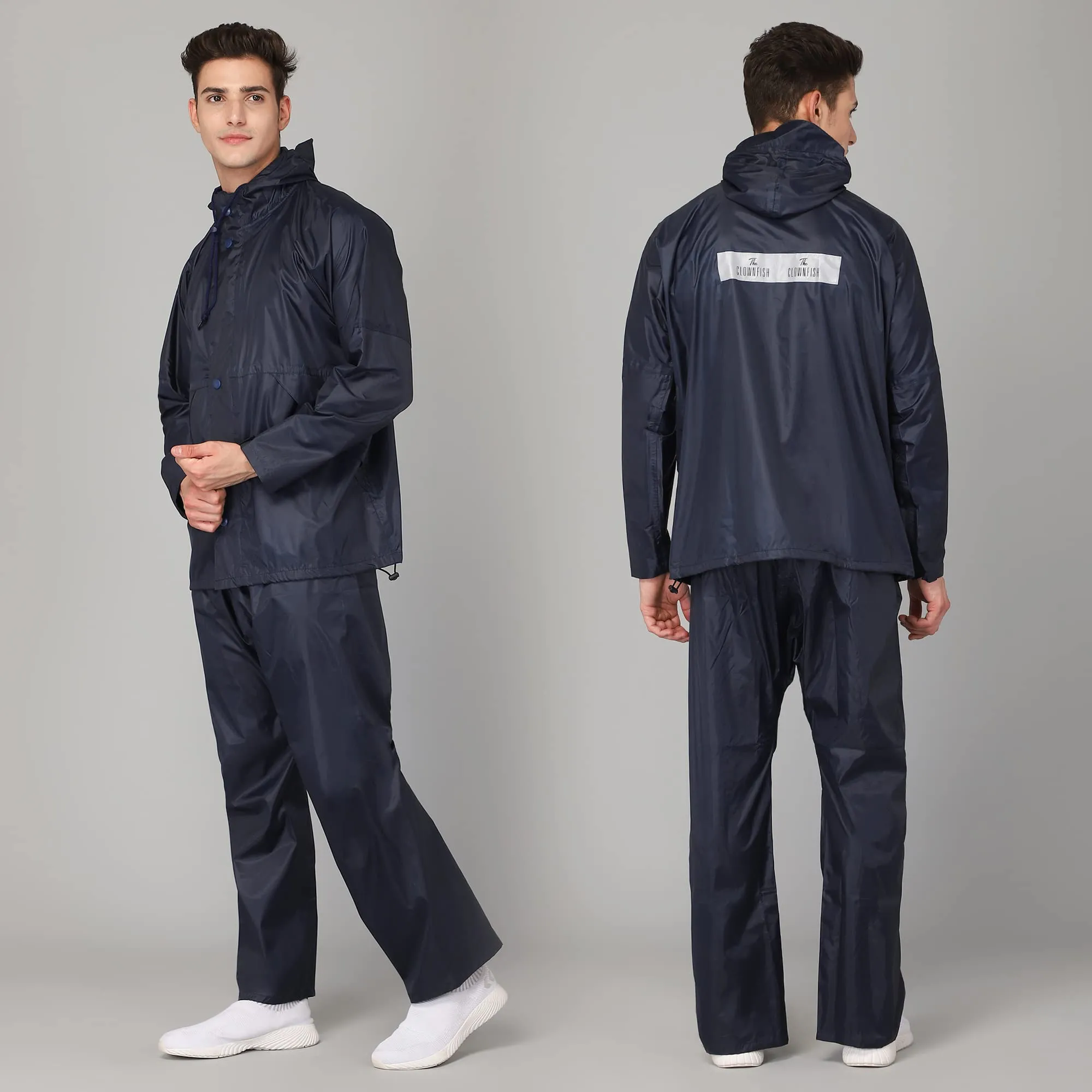 THE CLOWNFISH Rain Coat for Men Waterproof for Bike Raincoat for Men with Hood. Set of Top and Bottom. Classic Pro Series (Blue, XX-Large)