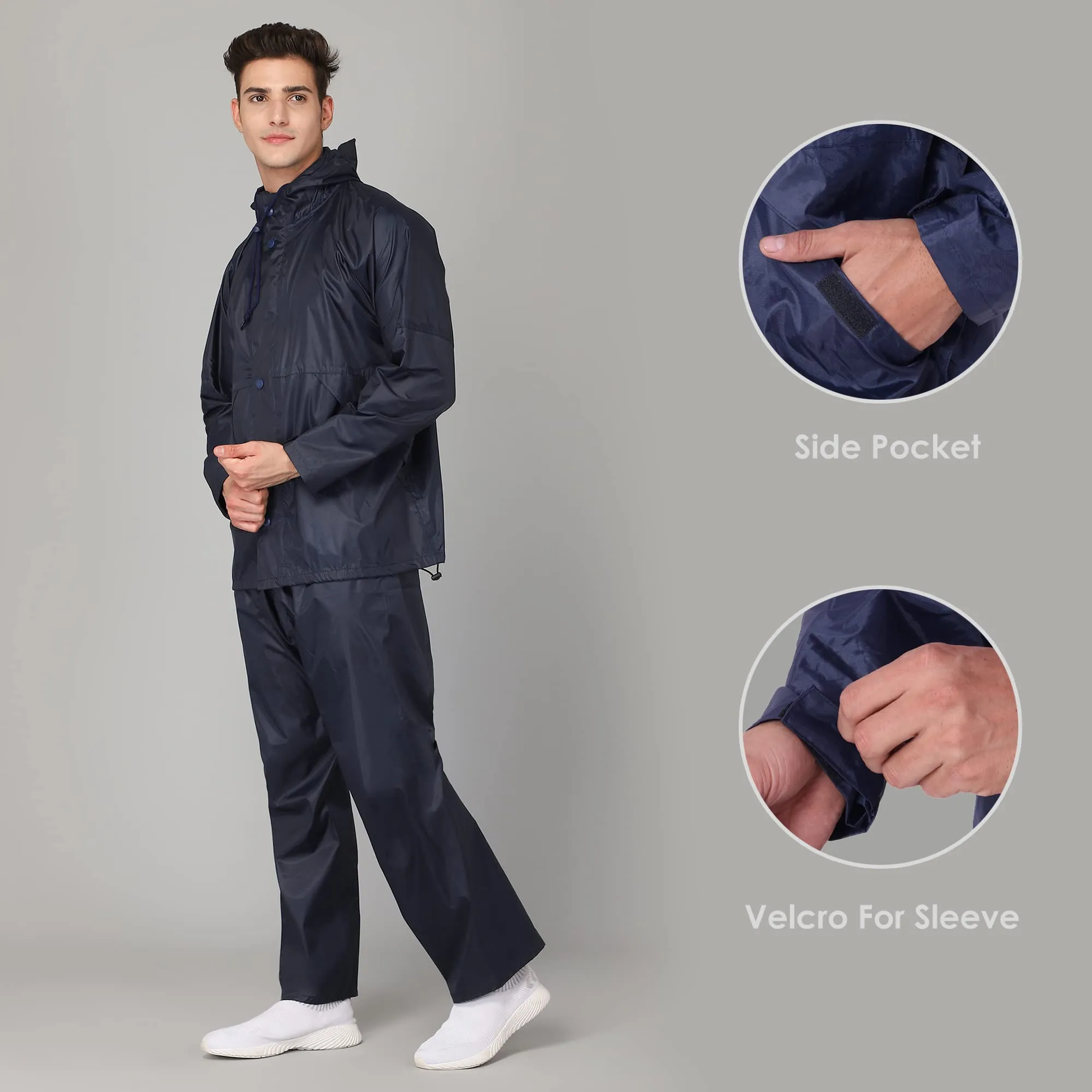 THE CLOWNFISH Rain Coat for Men Waterproof for Bike Raincoat for Men with Hood. Set of Top and Bottom. Classic Pro Series (Blue, XX-Large)