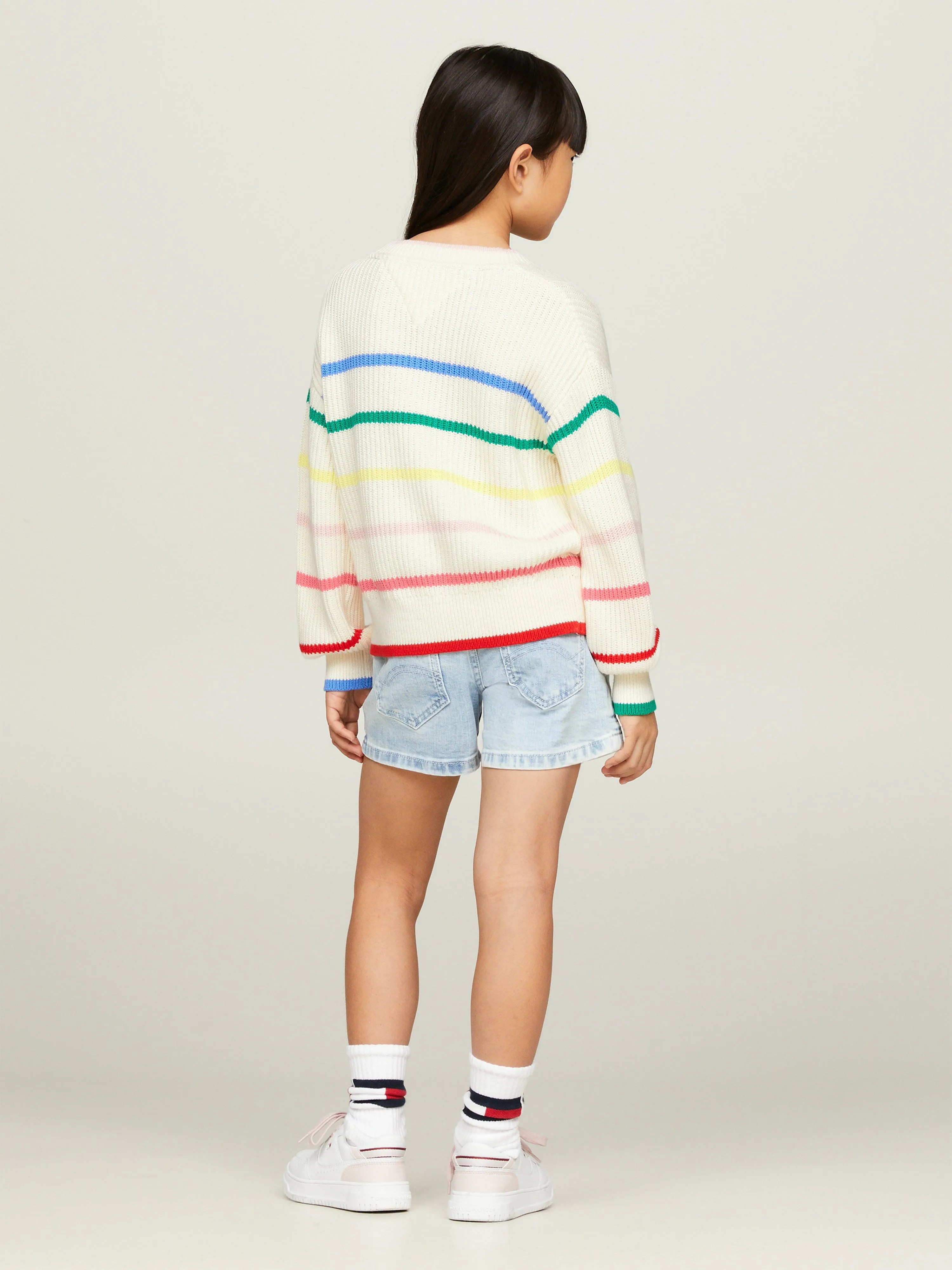 Tommy Hilfiger Girls Multi Stripe Structure Sweatshirt in Ivory