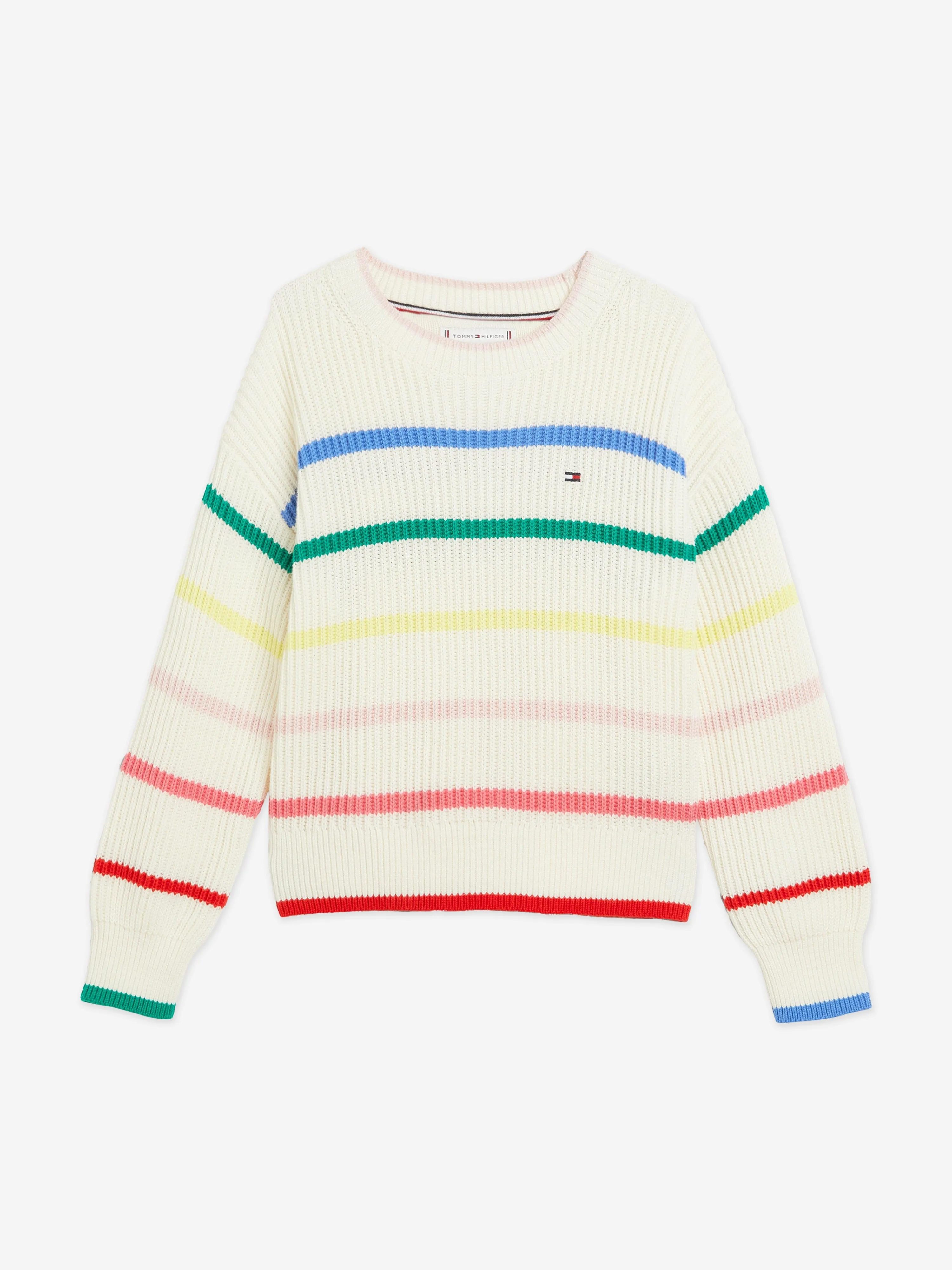 Tommy Hilfiger Girls Multi Stripe Structure Sweatshirt in Ivory