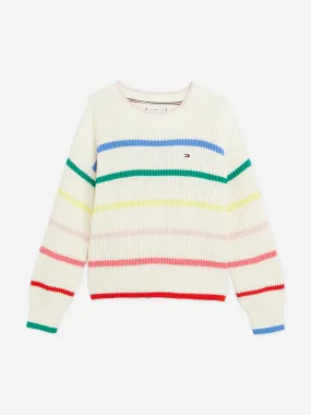 Tommy Hilfiger Girls Multi Stripe Structure Sweatshirt in Ivory
